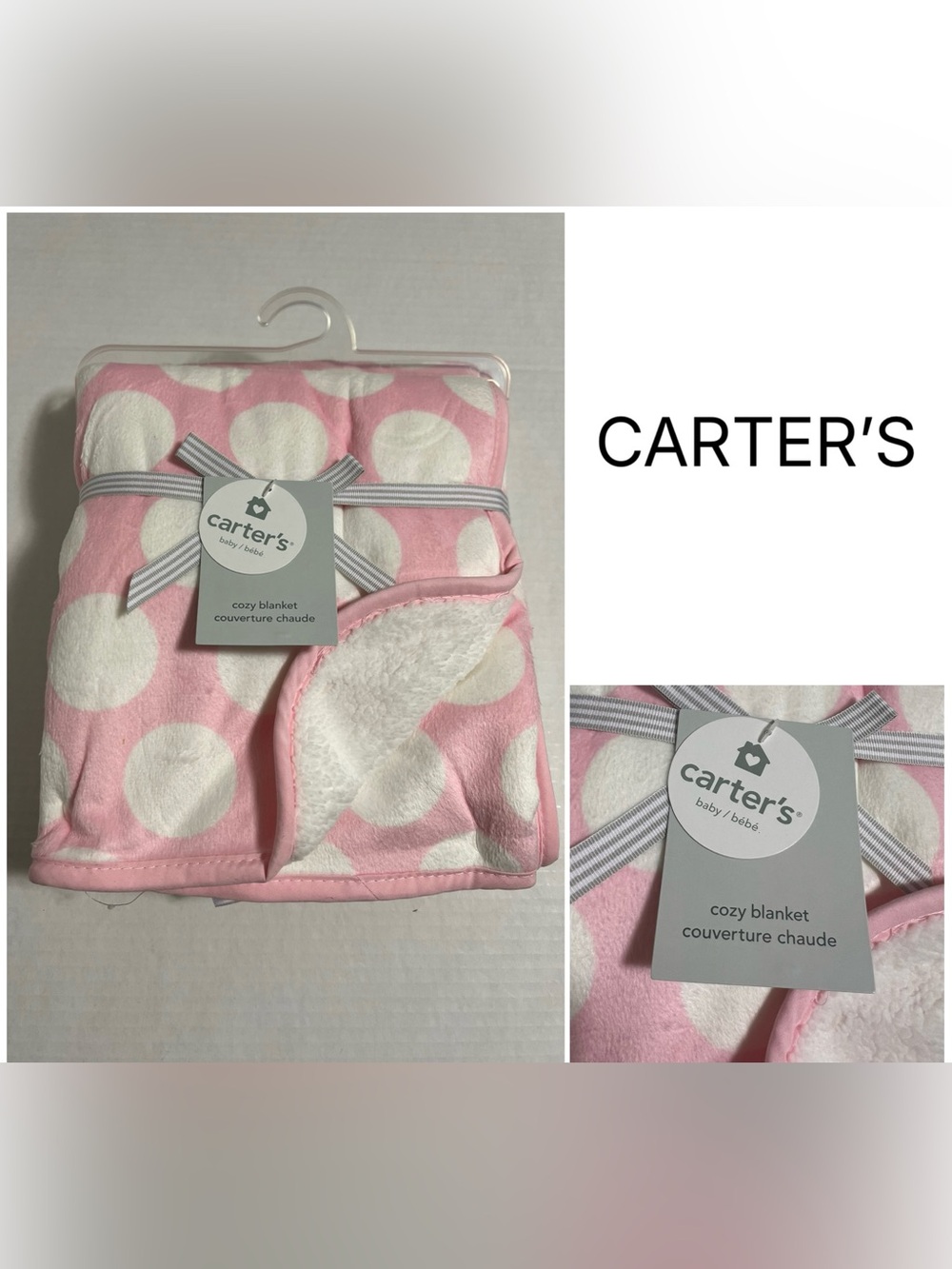CARTER’S - NWT - 40”X30” - INFANT GIRLS PINK DOTS COZY SHERPA PLUSH BLANKET
